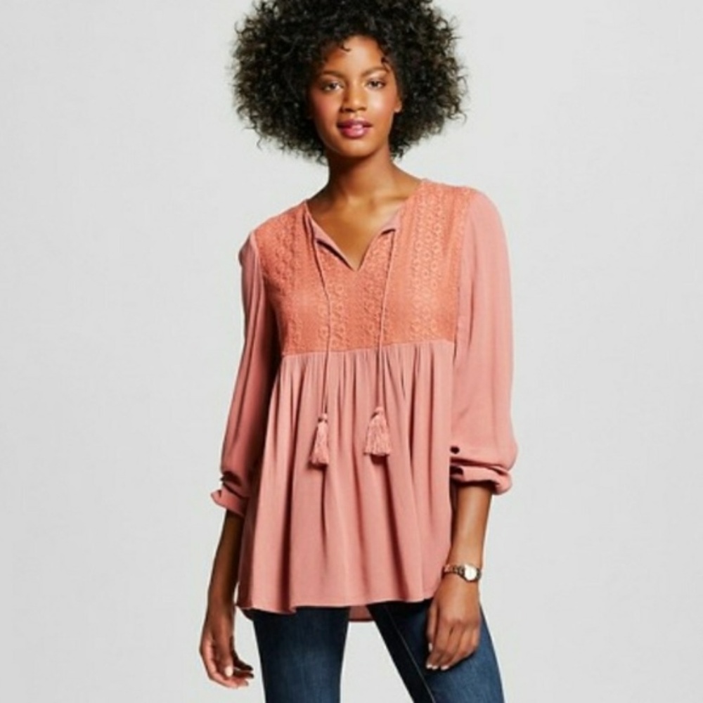 Knox Rose Peach Boho Peasant Blouse